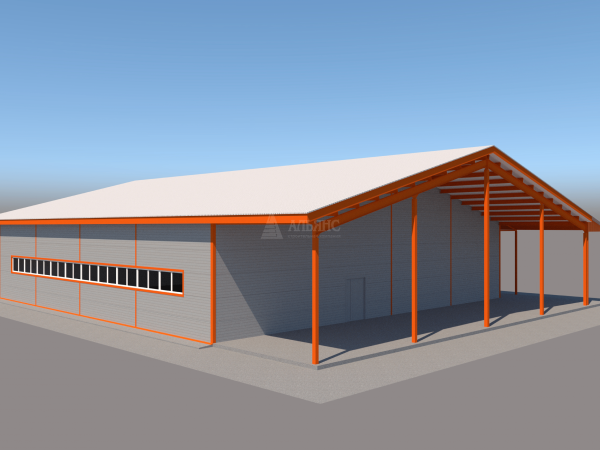 3D визуализация Ангар-склад с навесом из сэндвич-панелей - фото 6